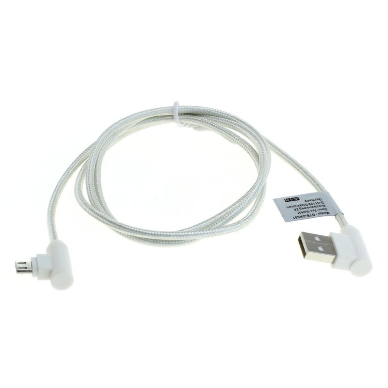 OTB Datenkabel Micro-USB - Nylonmantel / 90 Grad Stecker / braided / L Shape - 1,0m - weiß
