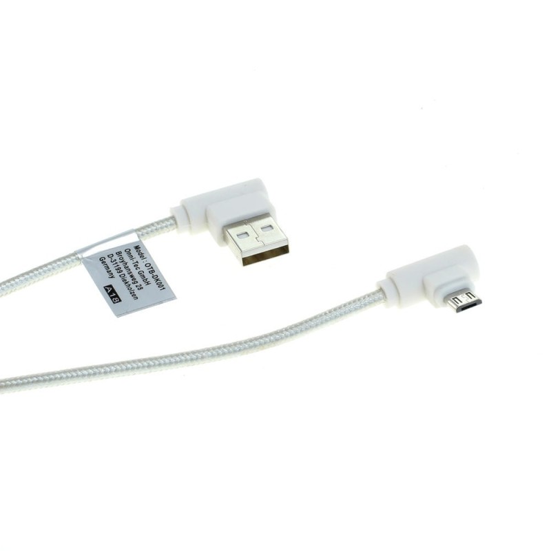 OTB Datenkabel Micro-USB - Nylonmantel / 90 Grad Stecker / braided / L Shape - 1,0m - weiß