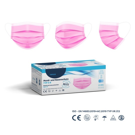Medizinische 3-lagige Einweg-Gesichtsmaske Typ IIR - pink