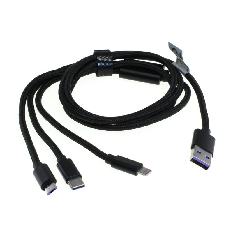 OTB Ladekabel 3in1 - kompatibel zu iPhone / Micro-USB / USB-C - 1,0m - schwarz