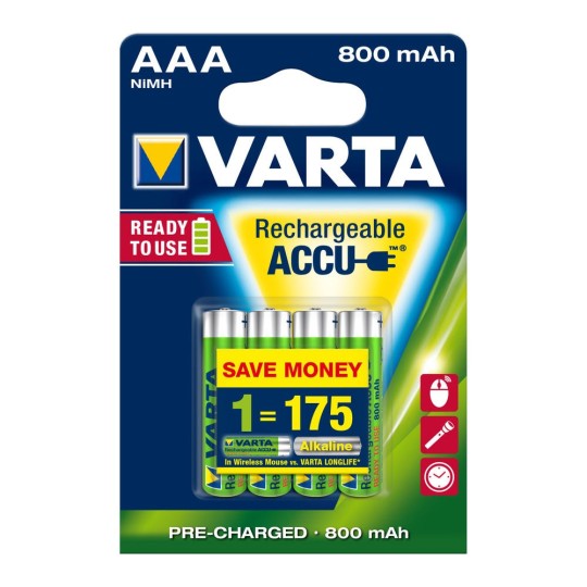 Varta Akku Rechargeable Accu Micro AAA Ready 2 Use NiMH 800mAh 56703 - 4er-Blister