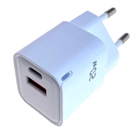 OTB Ladegerät USB GaN (1xUSB-C + 1xUSB-A) mit USB Power Delivery USB-PD - 2-Port - 20W - weiss