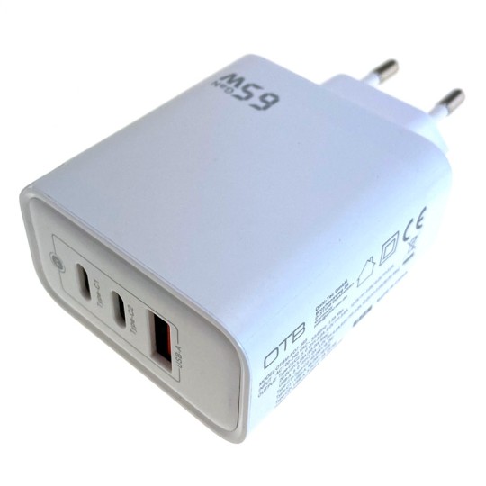 OTB Ladegerät USB GaN (2xUSB-C + 1xUSB-A) mit USB Power Delivery USB-PD - 3-Port - 65W - weiss