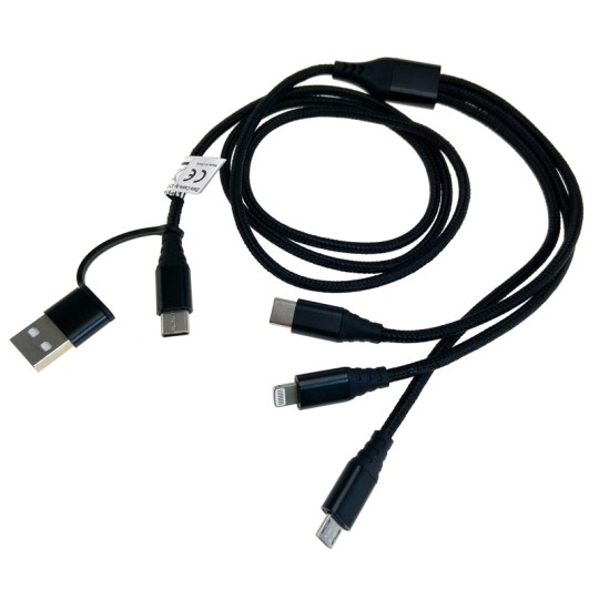 OTB Ladekabel 3in1 + USB-Adapter - kompatibel zu iPhone / Micro-USB / USB-C - 1,0m - schwarz