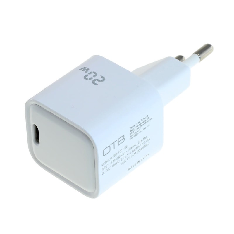 OTB Ladegerät USB GaN (1xUSB-C) mit USB Power Delivery USB-PD - 20W - weiss