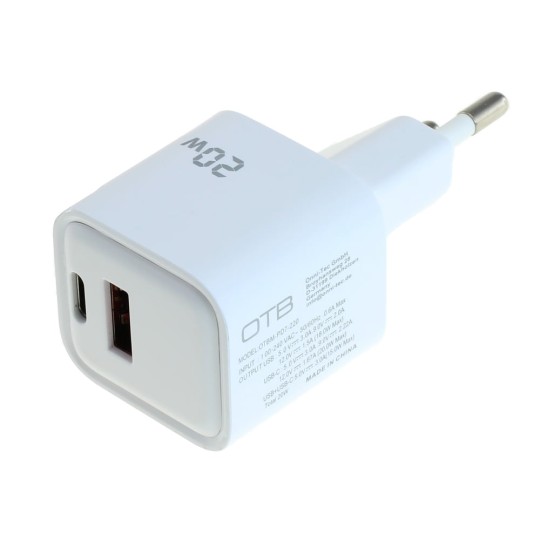 OTB Ladegerät USB GaN (1xUSB-C + 1xUSB-A) mit USB Power Delivery USB-PD - 2-Port - 20W - weiss