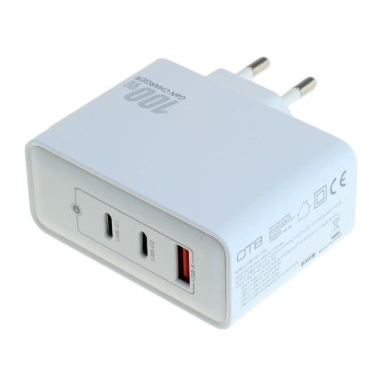 OTB Ladegerät USB GaN (2xUSB-C + 1xUSB-A) mit USB Power Delivery USB-PD - 3-Port - 100W - weiss