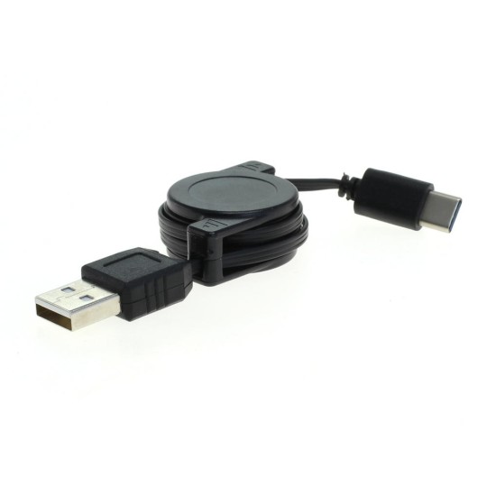 OTB Datenkabel - USB Type C (USB-C) Stecker auf USB A (2.0) Stecker - 0,7m aufrollbar - schwarz